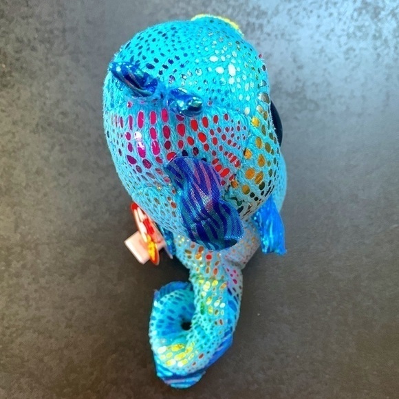 Ty Beanie Boos Blue Green and Yellow Sea Creature Neptune Plush Toy Fluffy - Picture 5 of 8